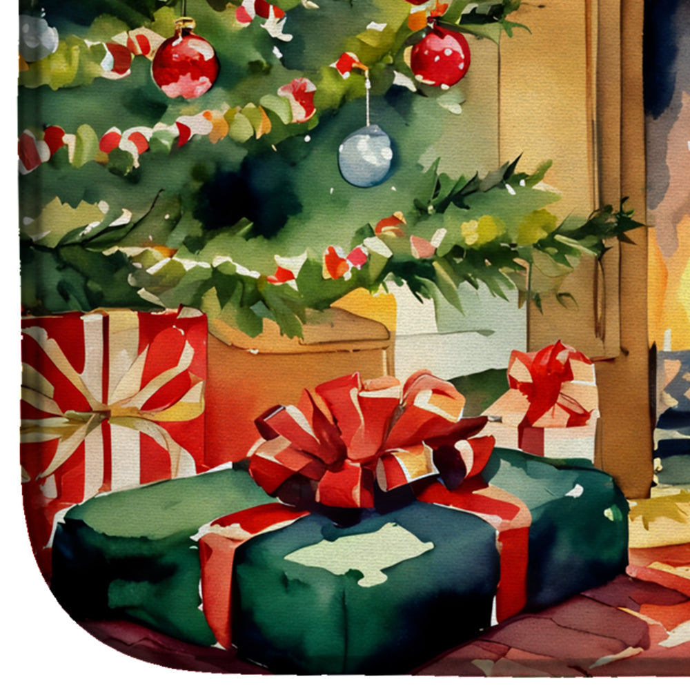 Welsh Terrier Cozy Christmas Dish Drying Mat Absorbent Dish Drying Mat Pad for Kitchen Counter Dish Drainer Mat for Countertop, 14 x 21", Multicolor