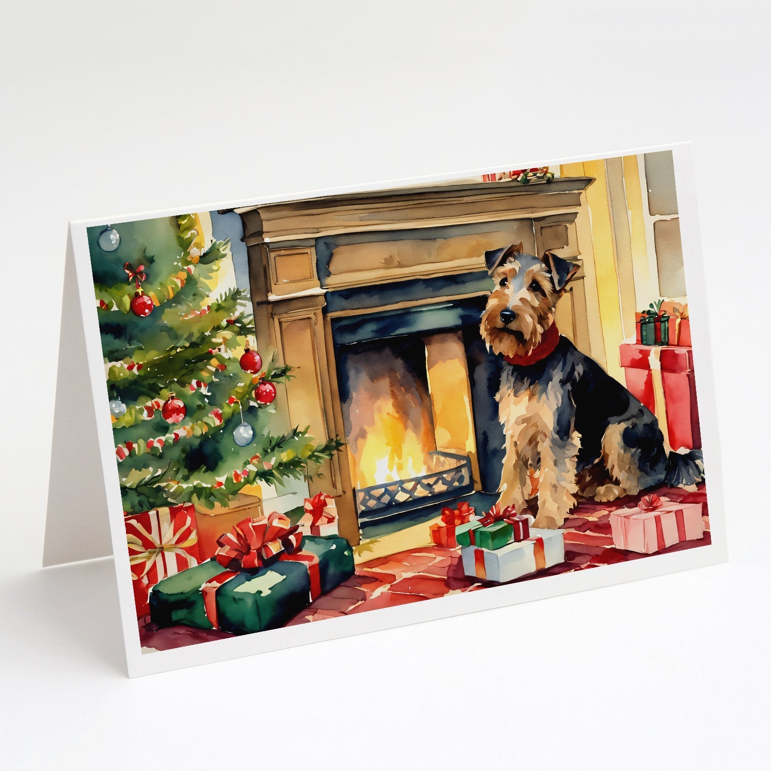 Welsh Terrier Cozy Christmas Greeting Cards Pack of 8 Blank Cards with Envelopes Whimsical A7 Size 5x7