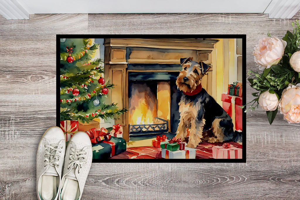 Welsh Terrier Cozy Christmas Doormat Indoor Outdoor 24H X 36W Front Door Mat Rugs for Entryway, Non Slip Washable Low Pile,