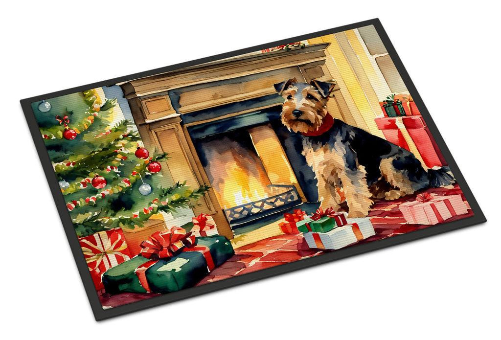 Welsh Terrier Cozy Christmas Doormat Indoor Outdoor 18H X 27W Front Door Mat Rugs for Entryway, Non Slip Washable