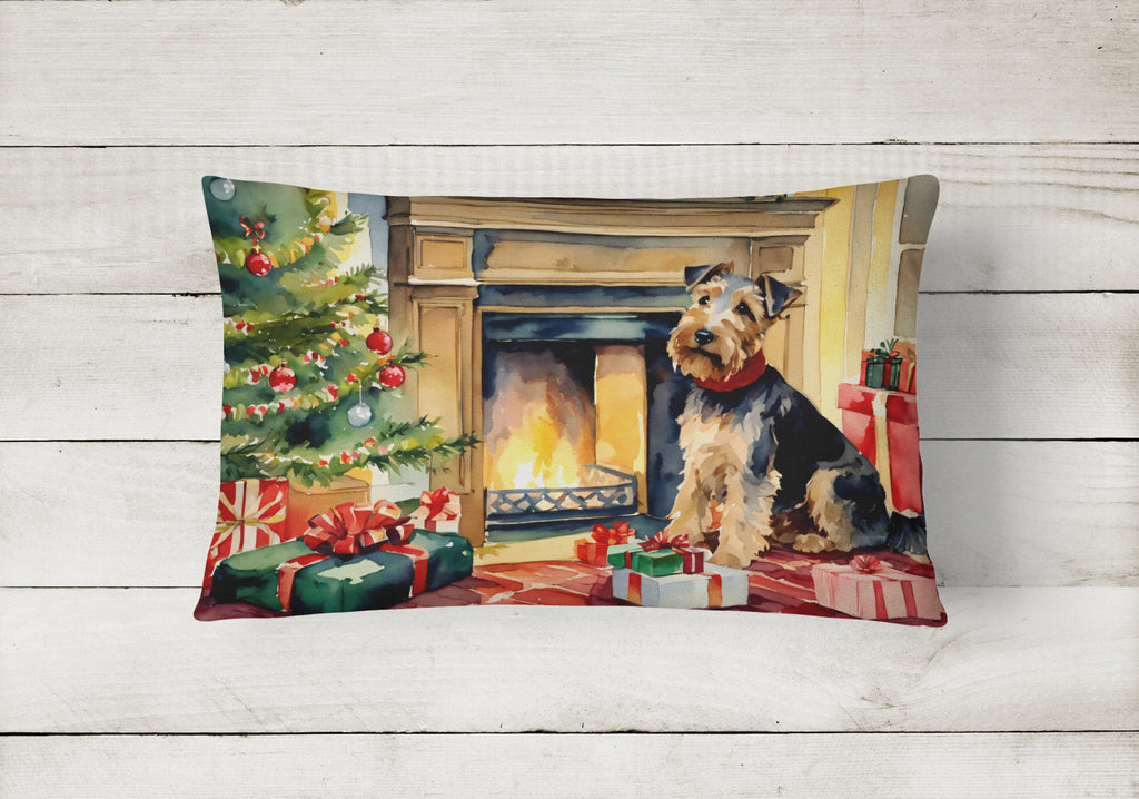 Welsh Terrier Cozy Christmas Decorative Throw Pillow 12x16 Indoor Outdoor Accent Cushion, Fabric Cover with Insert for Sofa, Bed, Porch & Living Room