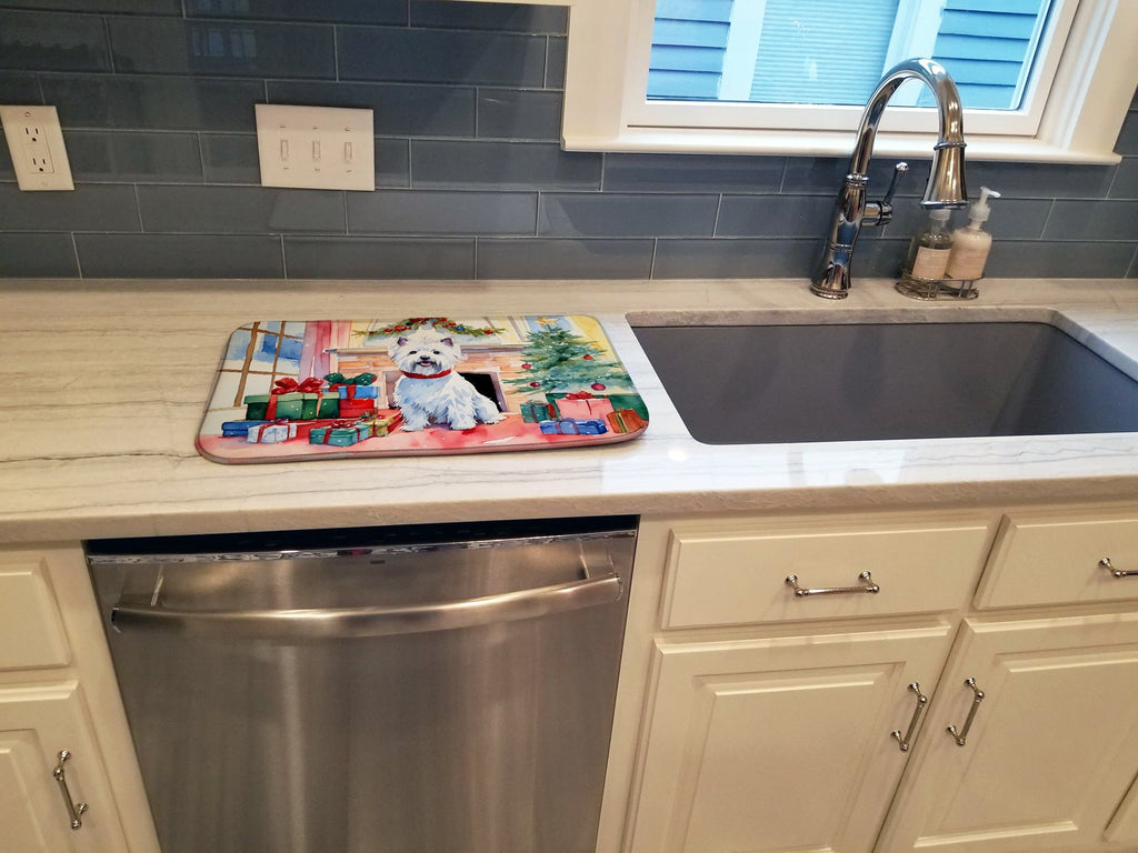 Westie Cozy Christmas Dish Drying Mat Absorbent Dish Drying Mat Pad for Kitchen Counter Dish Drainer Mat for Countertop, 14 x 21", Multicolor
