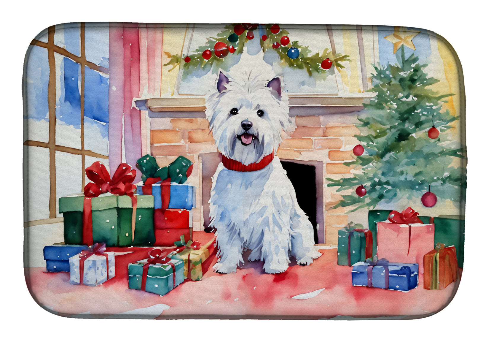 Westie Cozy Christmas Dish Drying Mat Absorbent Dish Drying Mat Pad for Kitchen Counter Dish Drainer Mat for Countertop, 14 x 21", Multicolor
