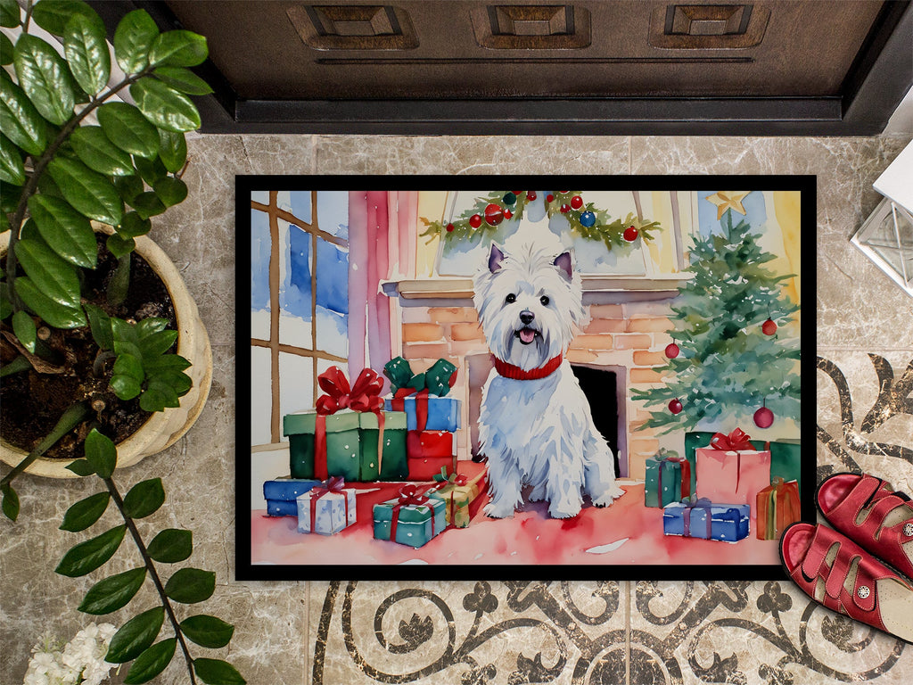 Westie Cozy Christmas Doormat Indoor Outdoor 24H X 36W Front Door Mat Rugs for Entryway, Non Slip Washable Low Pile,