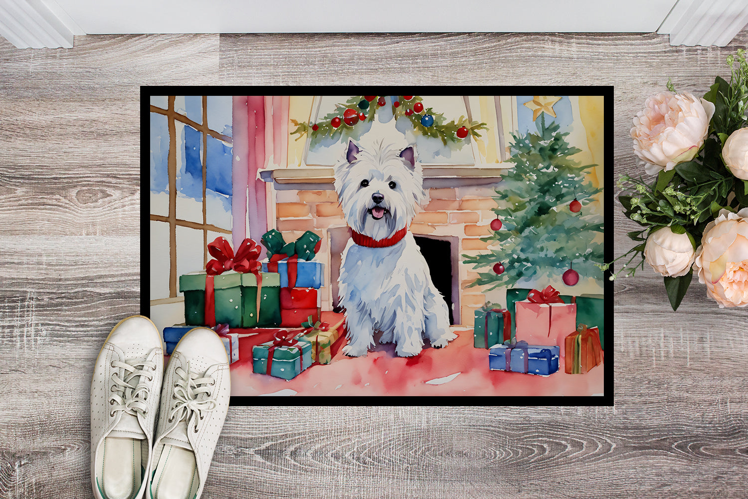 Westie Cozy Christmas Doormat Indoor Outdoor 18H X 27W Front Door Mat Rugs for Entryway, Non Slip Washable