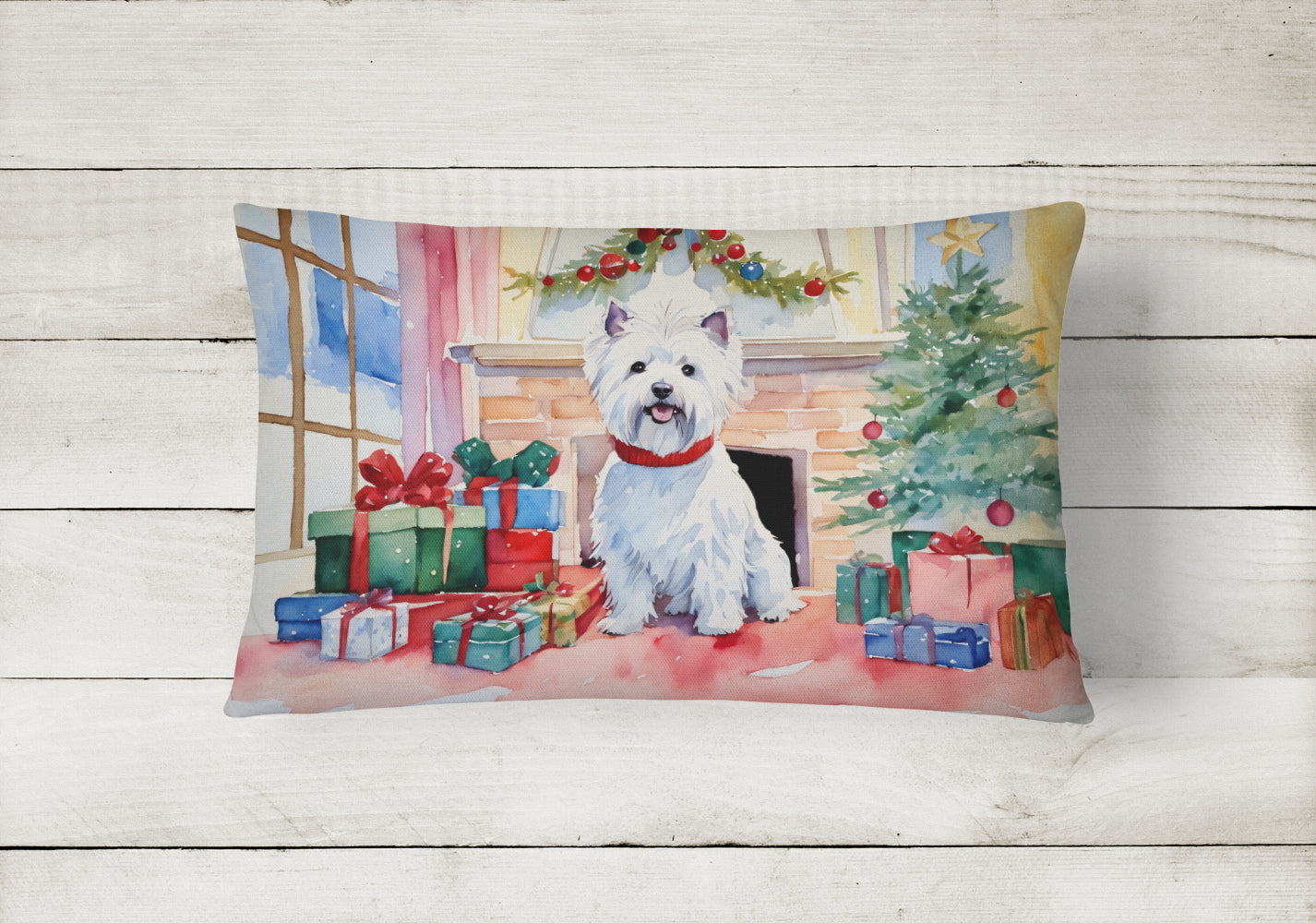 Westie Cozy Christmas Decorative Throw Pillow 12x16 Indoor Outdoor Accent Cushion, Fabric Cover with Insert for Sofa, Bed, Porch & Living Room