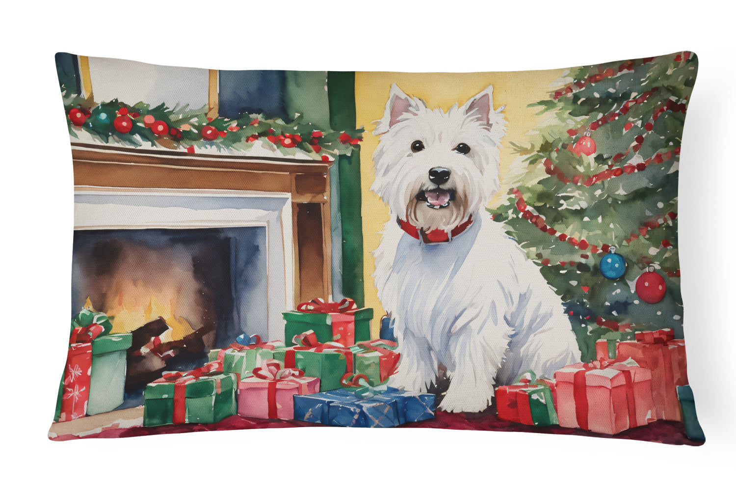 Westie Cozy Christmas Decorative Throw Pillow 12x16 Indoor Outdoor Accent Cushion, Fabric Cover with Insert for Sofa, Bed, Porch & Living Room