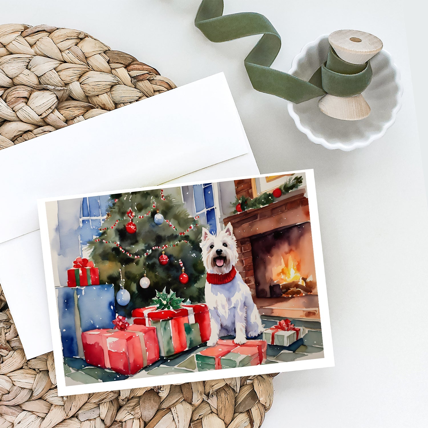 Westie Cozy Christmas Greeting Cards Pack of 8 Blank Cards with Envelopes Whimsical A7 Size 5x7