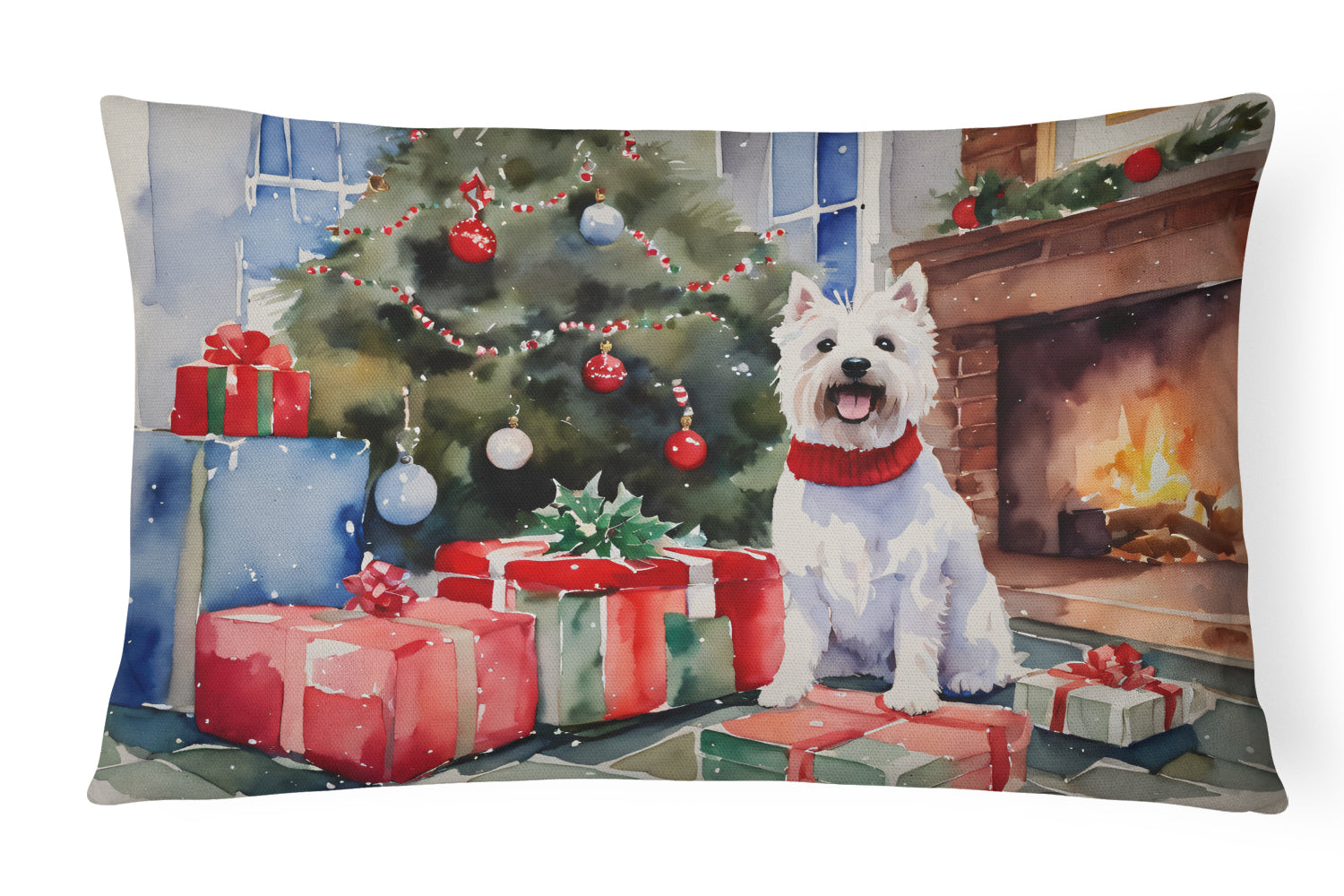 Westie Cozy Christmas Decorative Throw Pillow 12x16 Indoor Outdoor Accent Cushion, Fabric Cover with Insert for Sofa, Bed, Porch & Living Room