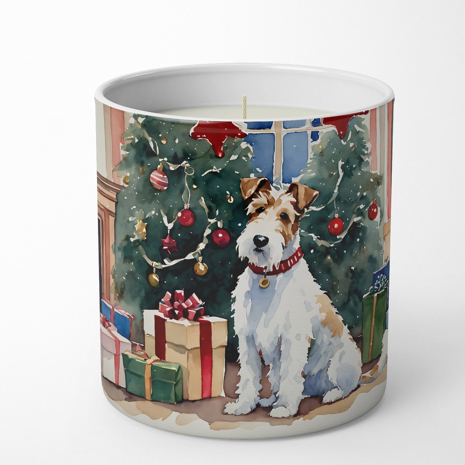 Fox Terrier Cozy Christmas Decorative Soy Candle Nature Soy Wax Essential Oil Home Decor Ideal for Bedroom Kitchen Bath Office Gift, 10 oz