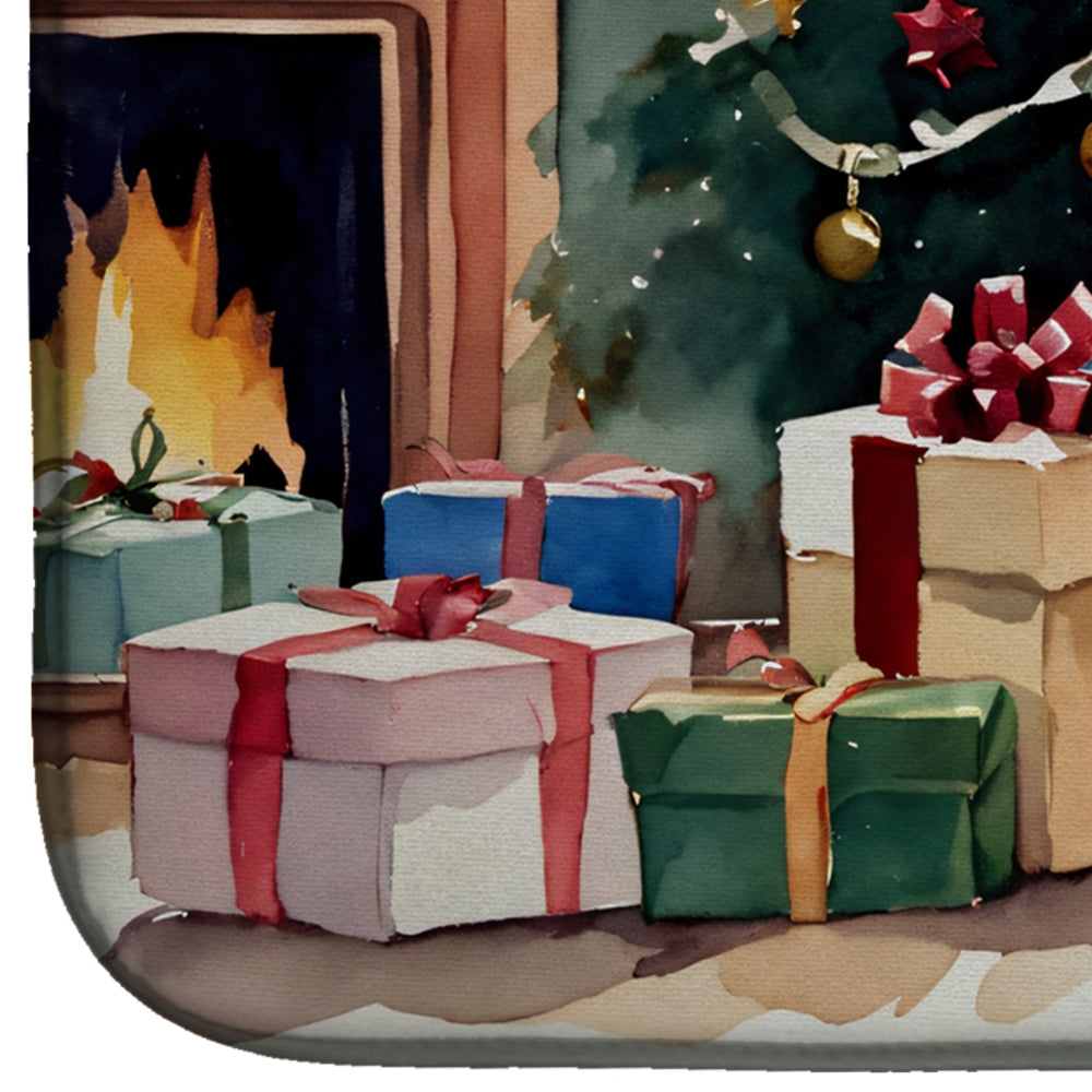 Fox Terrier Cozy Christmas Dish Drying Mat Absorbent Dish Drying Mat Pad for Kitchen Counter Dish Drainer Mat for Countertop, 14 x 21", Multicolor