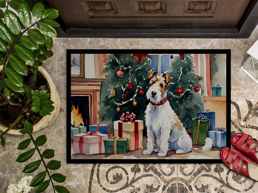 Fox Terrier Cozy Christmas Doormat Indoor Outdoor 18H X 27W Front Door Mat Rugs for Entryway, Non Slip Washable