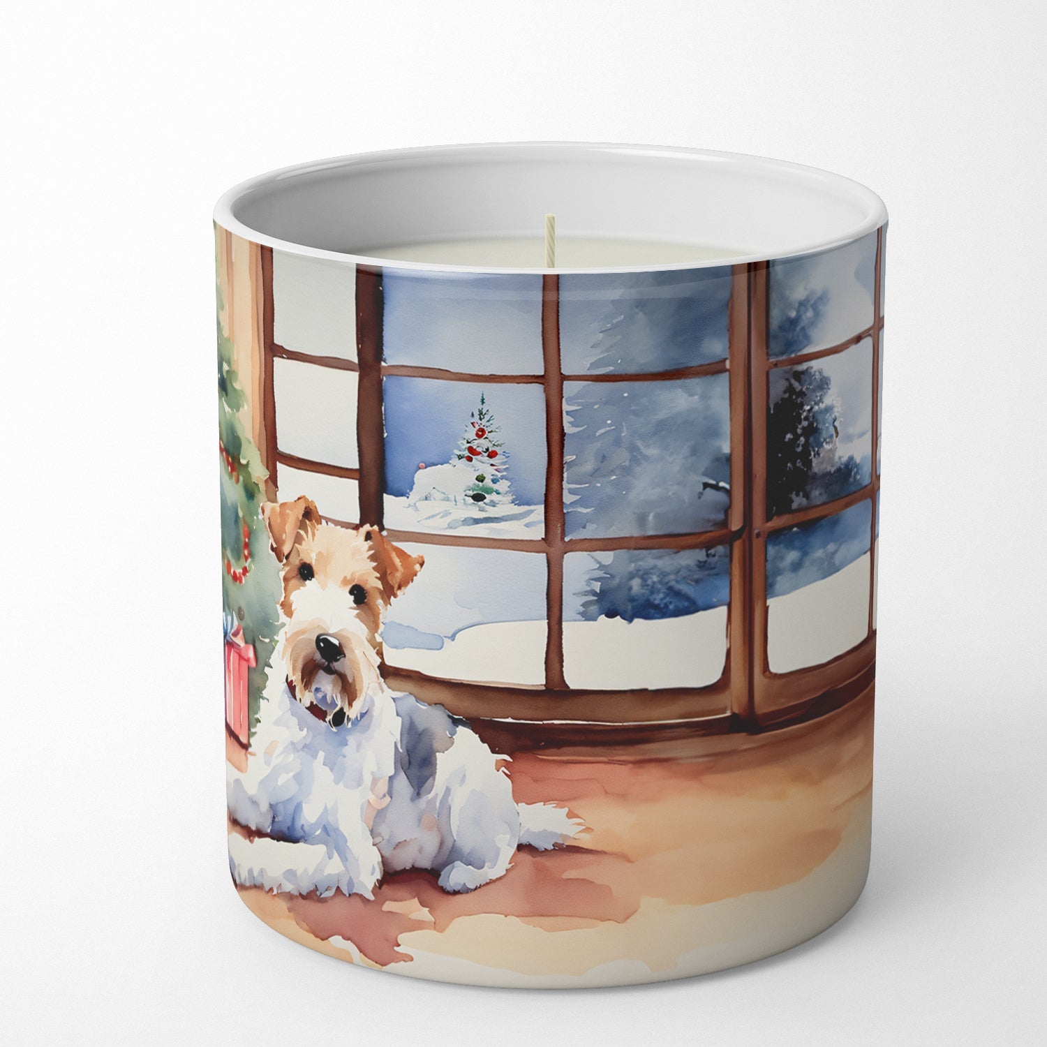 Fox Terrier Cozy Christmas Decorative Soy Candle Nature Soy Wax Essential Oil Home Decor Ideal for Bedroom Kitchen Bath Office Gift, 10 oz