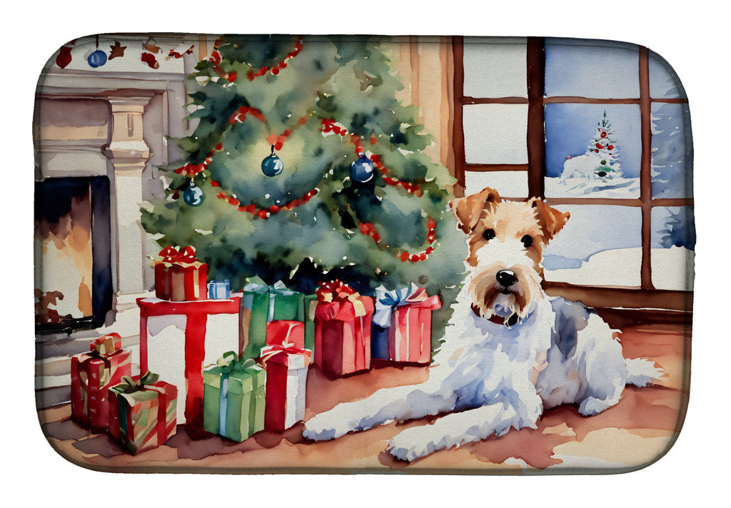 Fox Terrier Cozy Christmas Dish Drying Mat Absorbent Dish Drying Mat Pad for Kitchen Counter Dish Drainer Mat for Countertop, 14 x 21", Multicolor