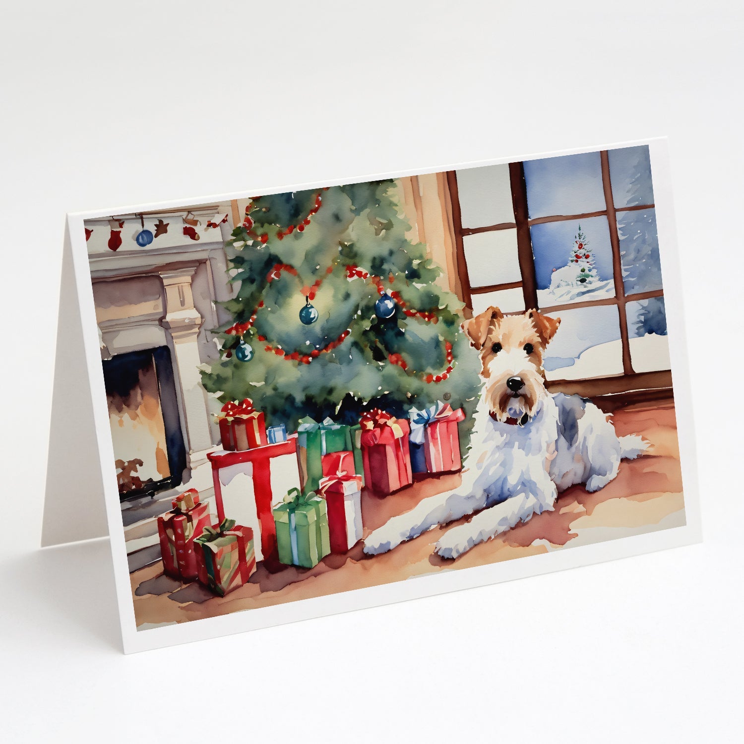 Fox Terrier Cozy Christmas Greeting Cards Pack of 8 Blank Cards with Envelopes Whimsical A7 Size 5x7
