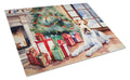 Fox Terrier Cozy Christmas Cutting Board Tempered Glass Kitchen Cutting Surface, Heat Resistant Chopping, Non-Slip Feet, Food Prep & Serving