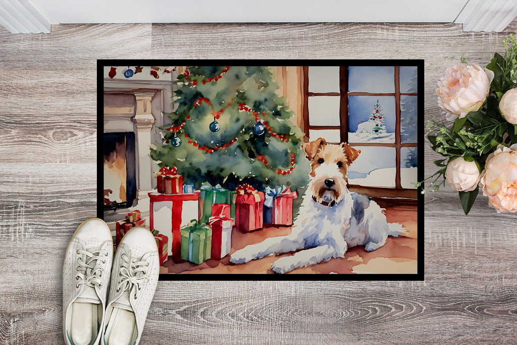 Fox Terrier Cozy Christmas Doormat Indoor Outdoor 18H X 27W Front Door Mat Rugs for Entryway, Non Slip Washable