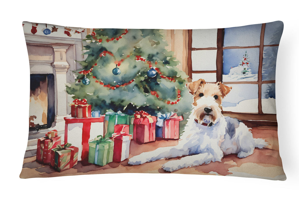 Fox Terrier Cozy Christmas Decorative Throw Pillow 12x16 Indoor Outdoor Accent Cushion, Fabric Cover with Insert for Sofa, Bed, Porch & Living Room