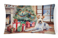 Fox Terrier Cozy Christmas Decorative Throw Pillow 12x16 Indoor Outdoor Accent Cushion, Fabric Cover with Insert for Sofa, Bed, Porch & Living Room