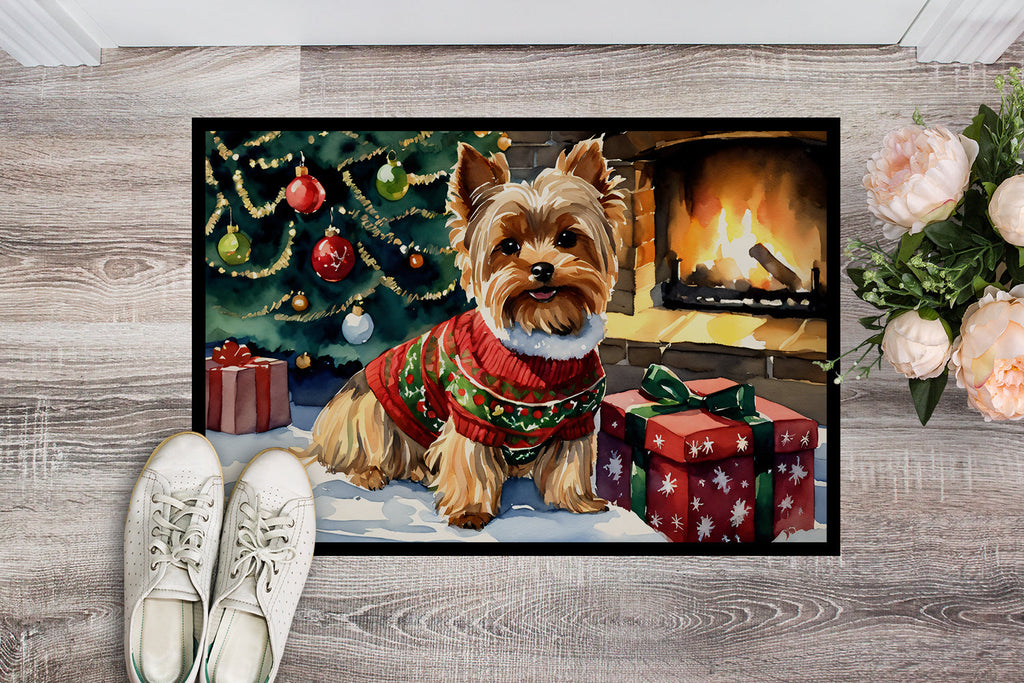 Yorkshire Terrier Cozy Christmas Doormat Indoor Outdoor 24H X 36W Front Door Mat Rugs for Entryway, Non Slip Washable Low Pile,