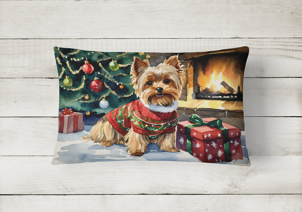 Yorkshire Terrier Cozy Christmas Decorative Throw Pillow 12x16 Indoor Outdoor Accent Cushion, Fabric Cover with Insert for Sofa, Bed, Porch & Living Room
