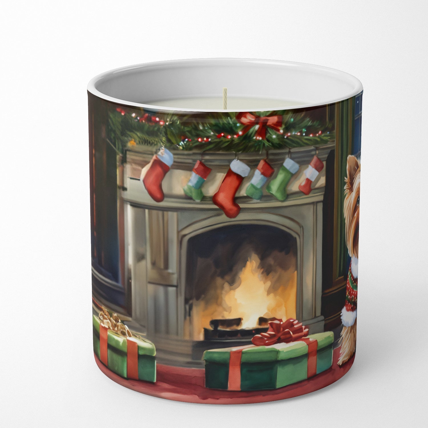 Yorkshire Terrier Cozy Christmas Decorative Soy Candle Nature Soy Wax Essential Oil Home Decor Ideal for Bedroom Kitchen Bath Office Gift, 10 oz