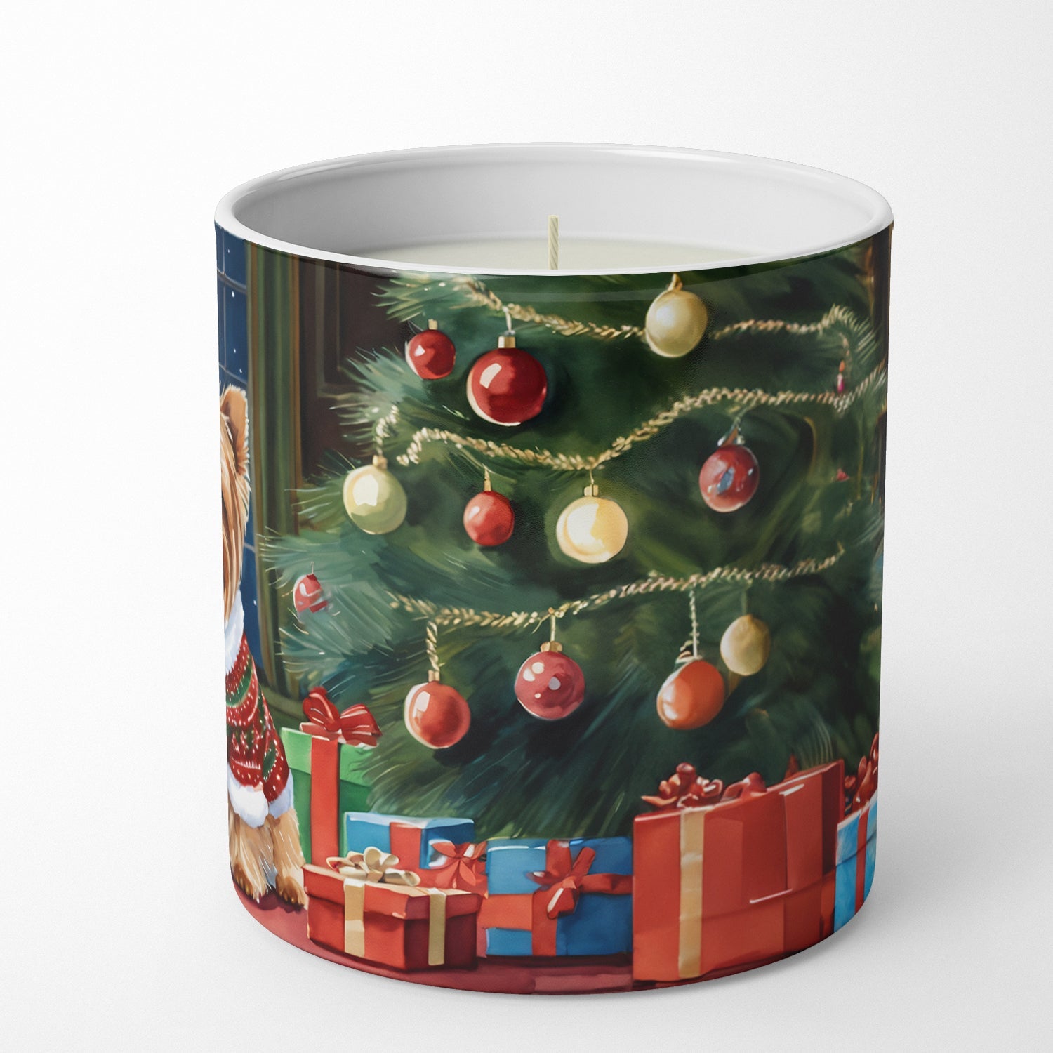 Yorkshire Terrier Cozy Christmas Decorative Soy Candle Nature Soy Wax Essential Oil Home Decor Ideal for Bedroom Kitchen Bath Office Gift, 10 oz