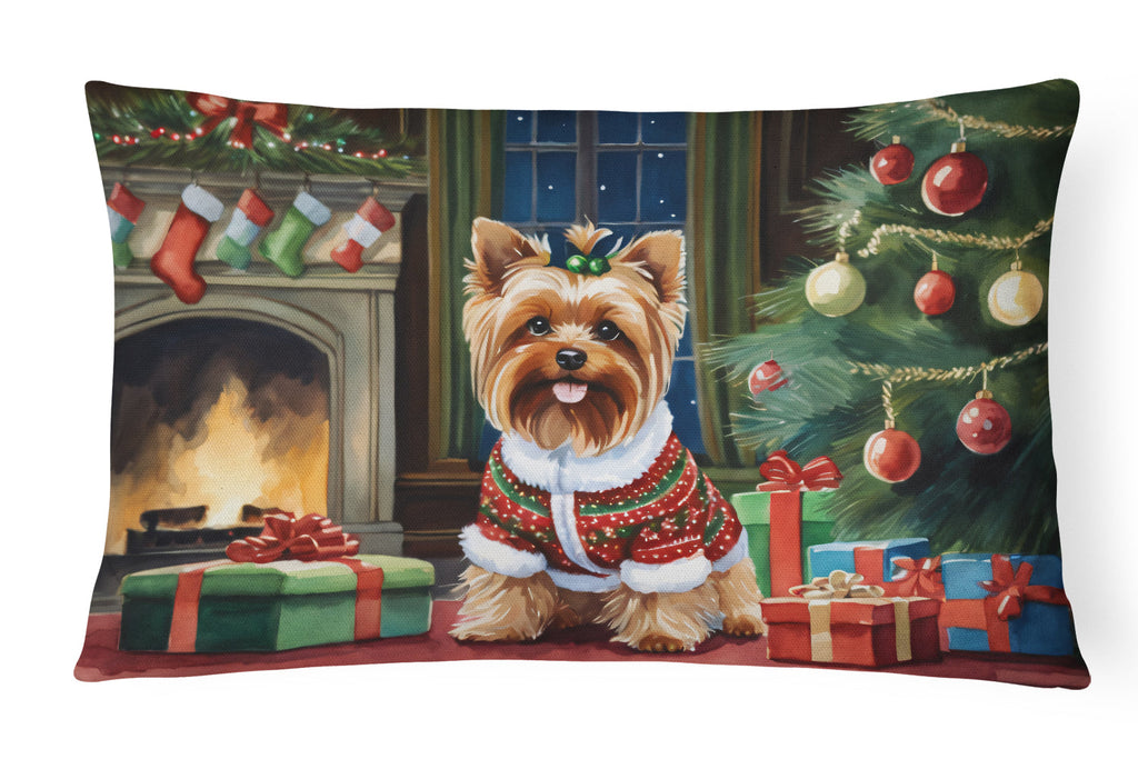 Yorkshire Terrier Cozy Christmas Decorative Throw Pillow 12x16 Indoor Outdoor Accent Cushion, Fabric Cover with Insert for Sofa, Bed, Porch & Living Room