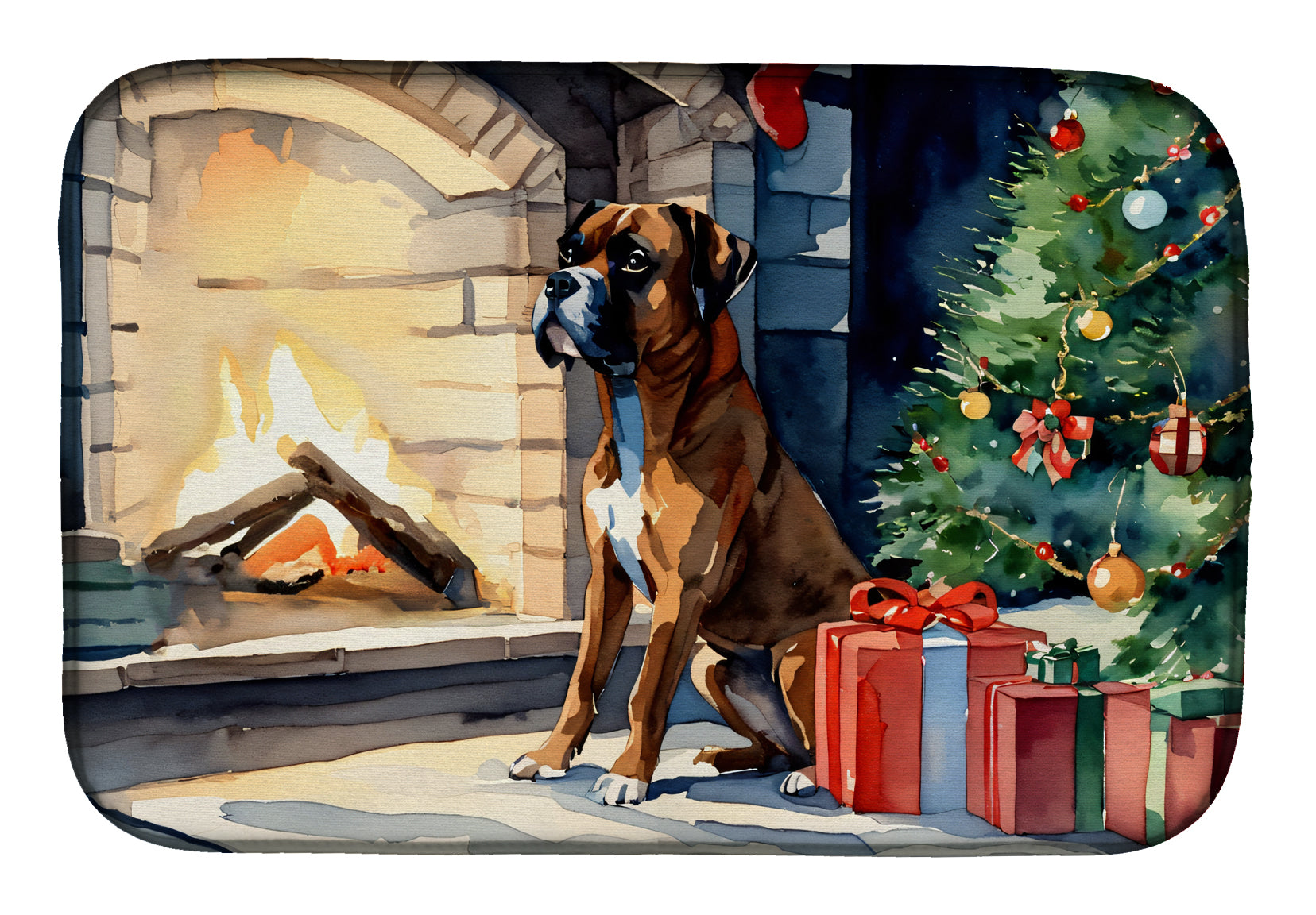 Boxer Cozy Christmas Dish Drying Mat Absorbent Dish Drying Mat Pad for Kitchen Counter Dish Drainer Mat for Countertop, 14 x 21", Multicolor