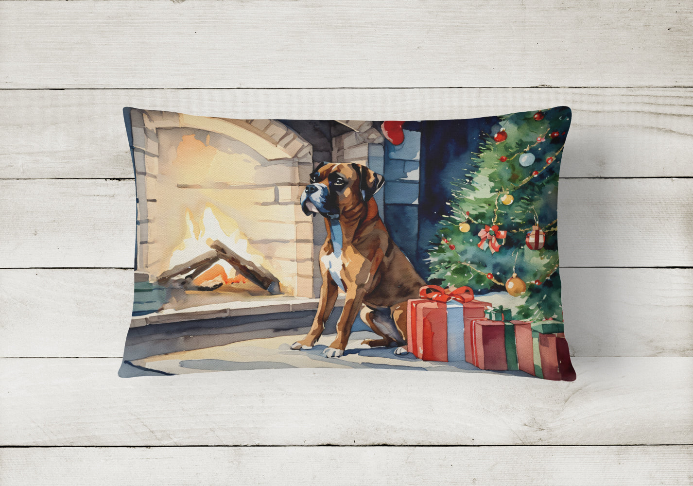Boxer Cozy Christmas Decorative Throw Pillow 12x16 Indoor Outdoor Accent Cushion, Fabric Cover with Insert for Sofa, Bed, Porch & Living Room