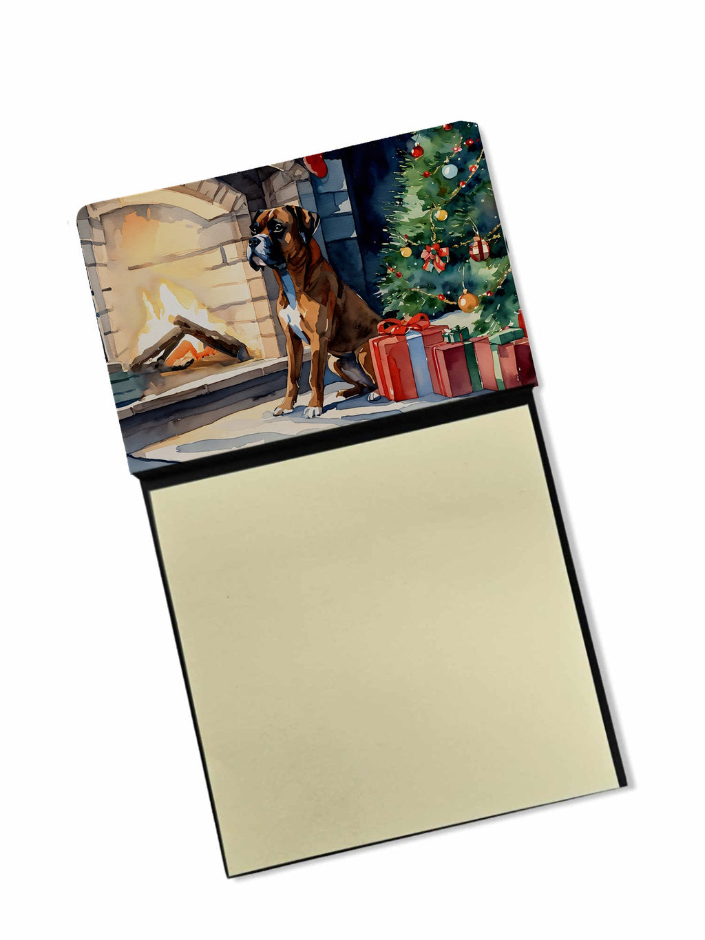 Boxer Cozy Christmas Watercolor Sticky Note Holder Refillable Dispenser Desk Accessory 3x3 Pad Gift