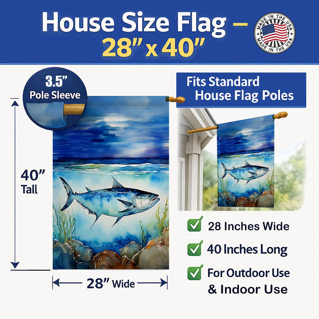 Bluefin Tuna House Flag 28x40 Porch Sleeve Pole Decorative Outside Yard Banner Artwork Wall Hanging, Polyester