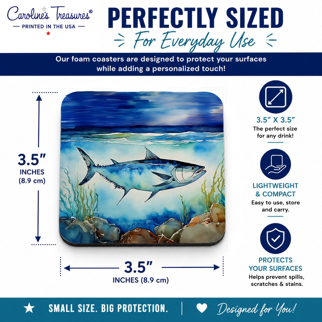 Bluefin Tuna Foam Coasters Set of 4 Cup Coasters for Indoor Outdoor, Tabletop Protection, Anti Slip, Mouse pad Material