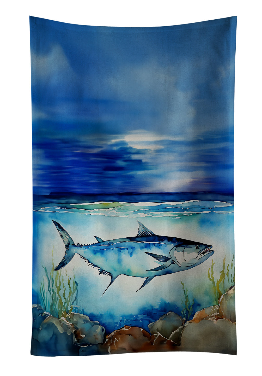 Bluefin Tuna Kitchen Towel Velour Plush Front and Cotton Loop Back Machine Washable