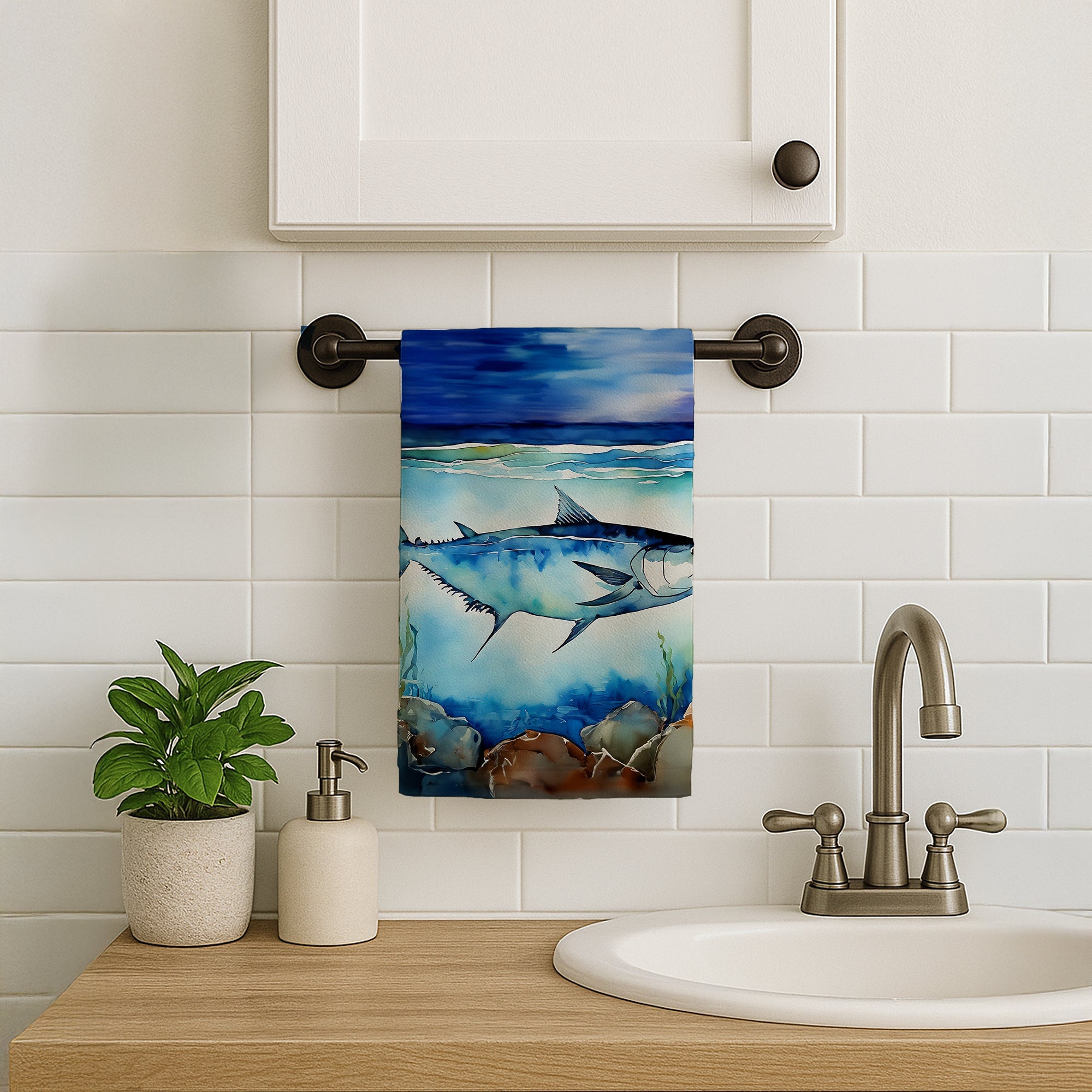 Bluefin Tuna Kitchen Towel Velour Plush Front and Cotton Loop Back Machine Washable