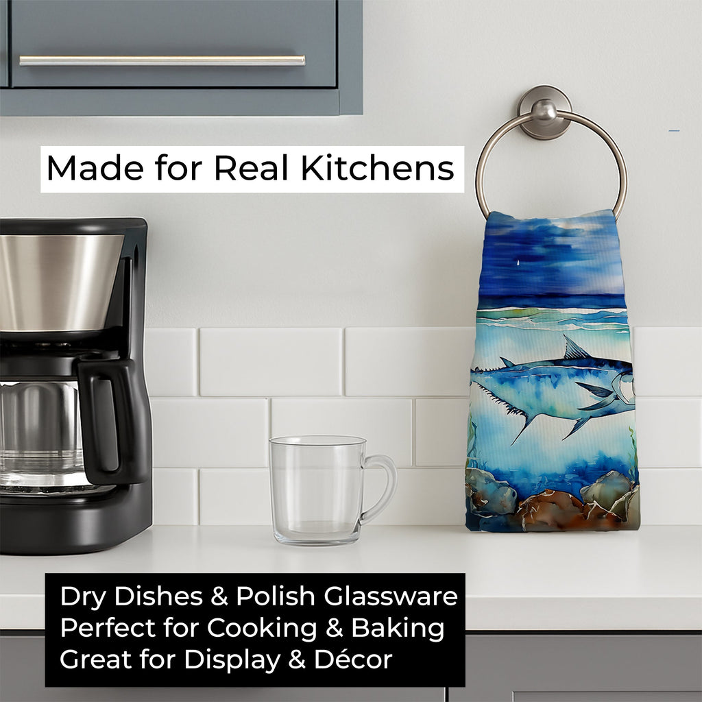 Bluefin Tuna Kitchen Towel Velour Plush Front and Cotton Loop Back Machine Washable