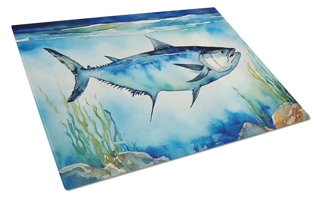 Bluefin Tuna Cutting Board Tempered Glass Kitchen Cutting Surface, Heat Resistant Chopping, Non-Slip Feet, Food Prep & Serving