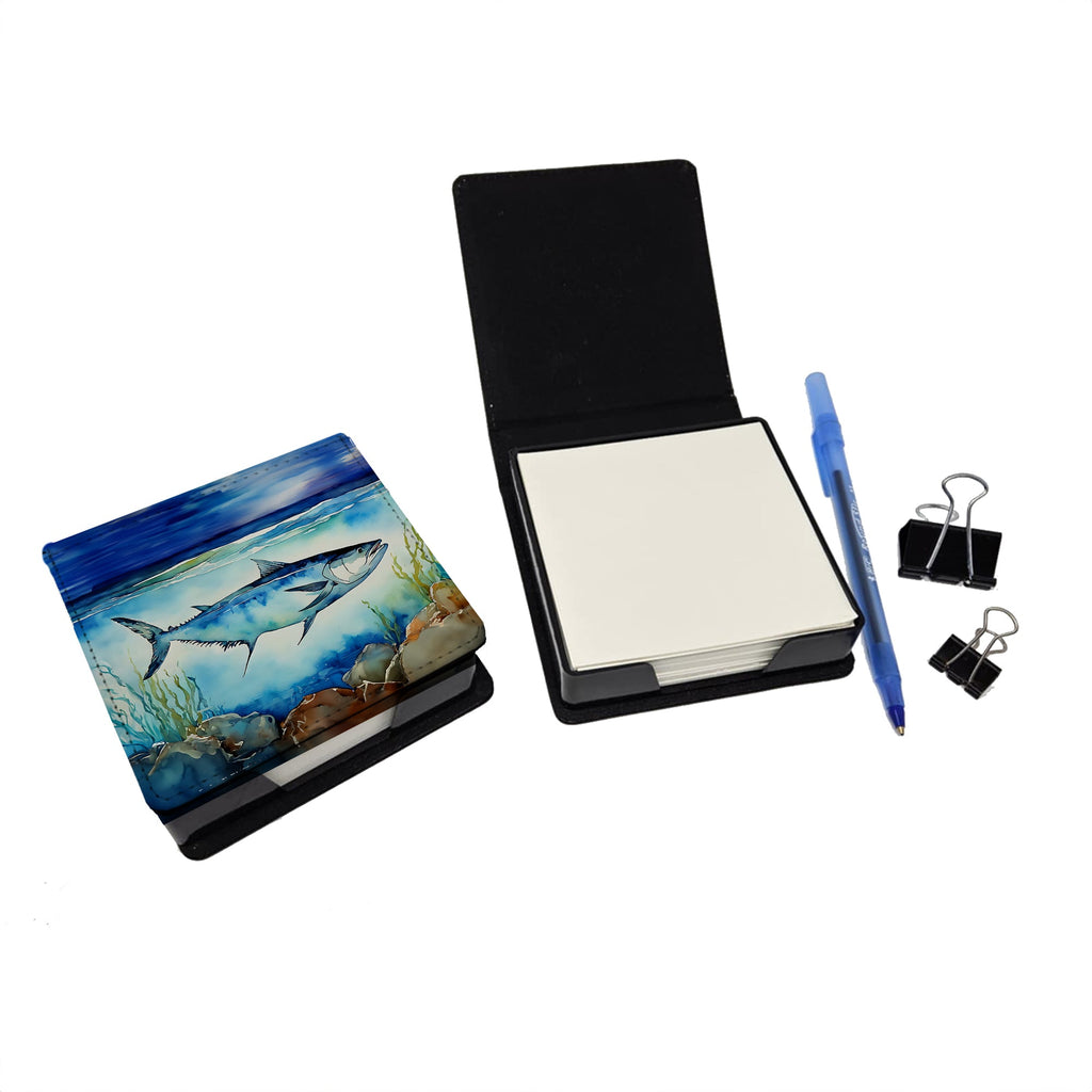 Bluefin Tuna PU Leather Note Paper Holder with Artist-Designed Cover, Desk Accessory, Office Gift