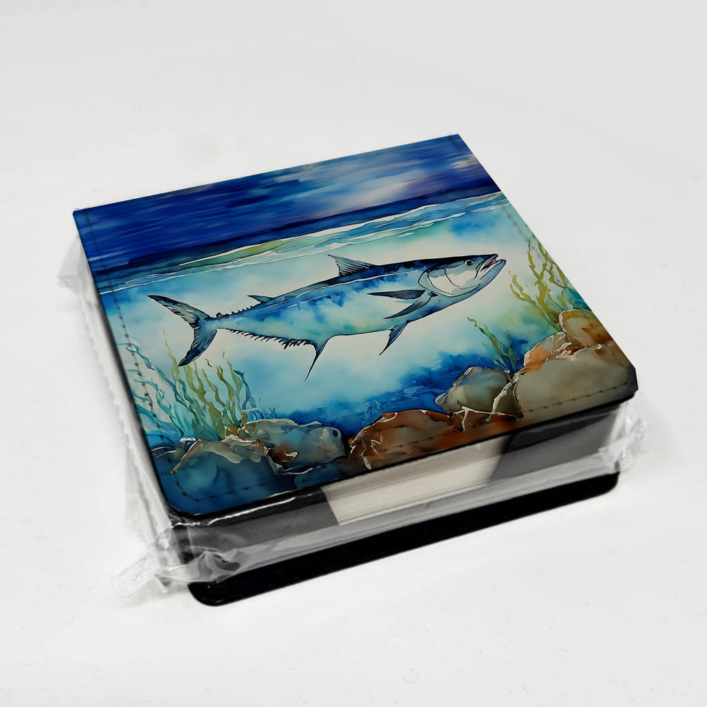 Bluefin Tuna PU Leather Note Paper Holder with Artist-Designed Cover, Desk Accessory, Office Gift