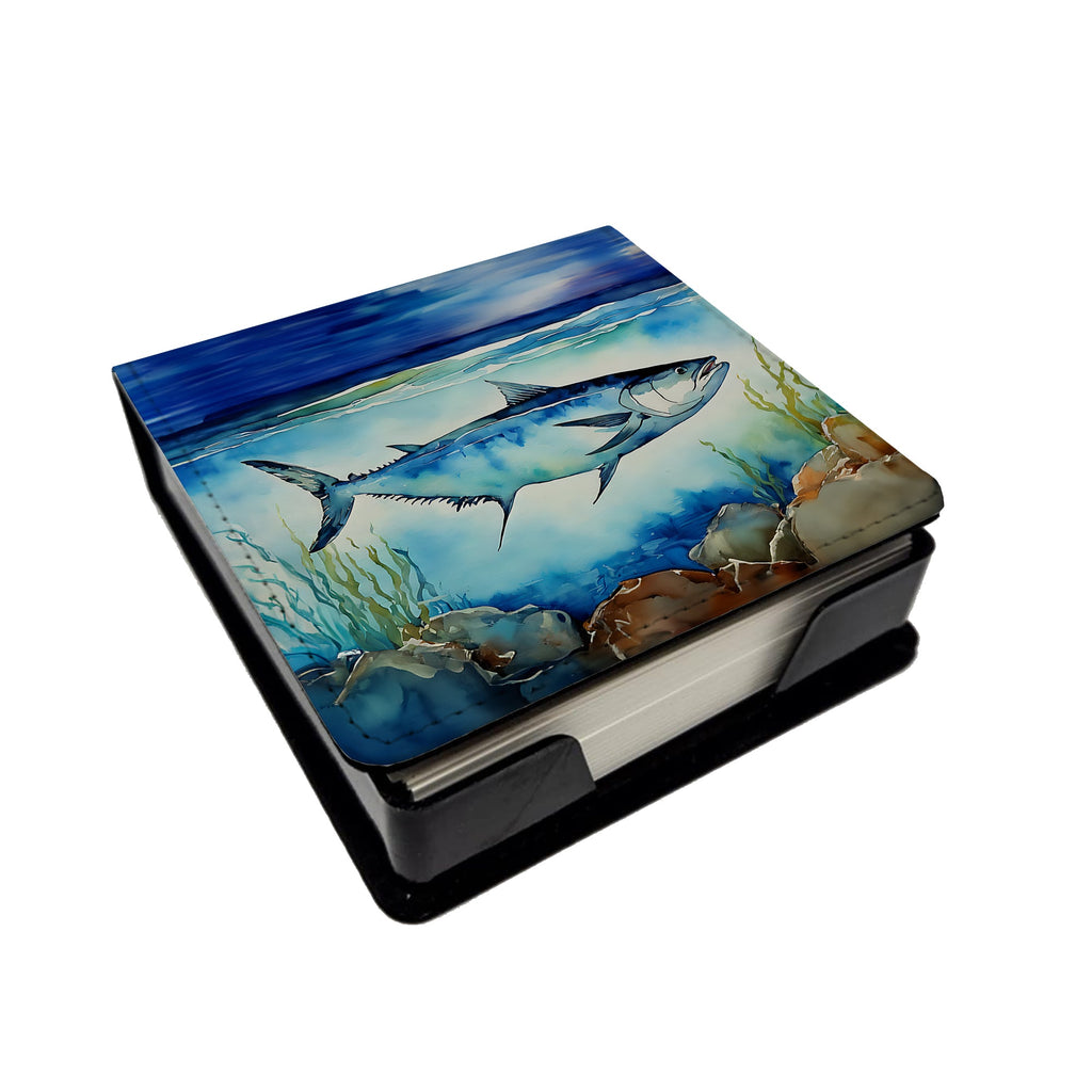 Bluefin Tuna PU Leather Note Paper Holder with Artist-Designed Cover, Desk Accessory, Office Gift