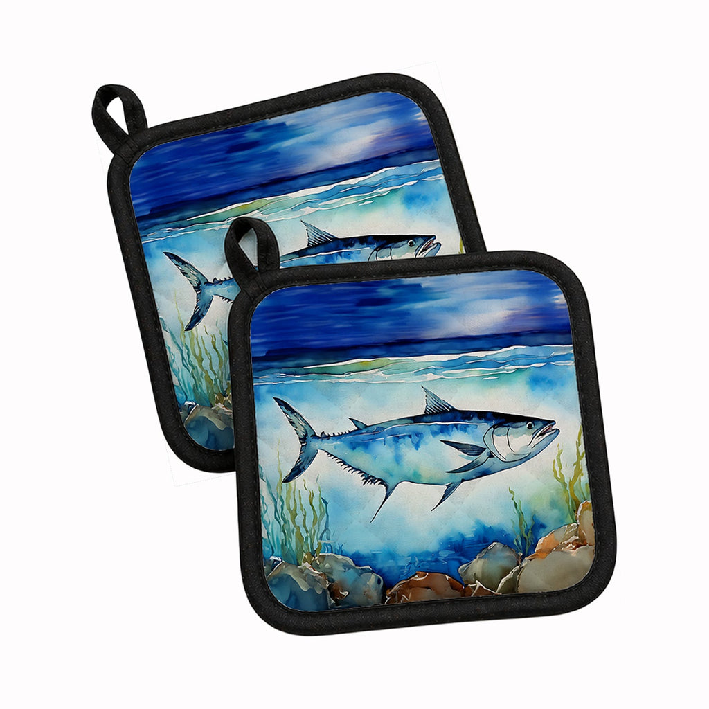 Bluefin Tuna Pot Holder Set of 2 Heat Resistant Quilted Hot Pads 7.5 x 7.5 Inch, Insulated Kitchen Trivets for Cooking & Baking