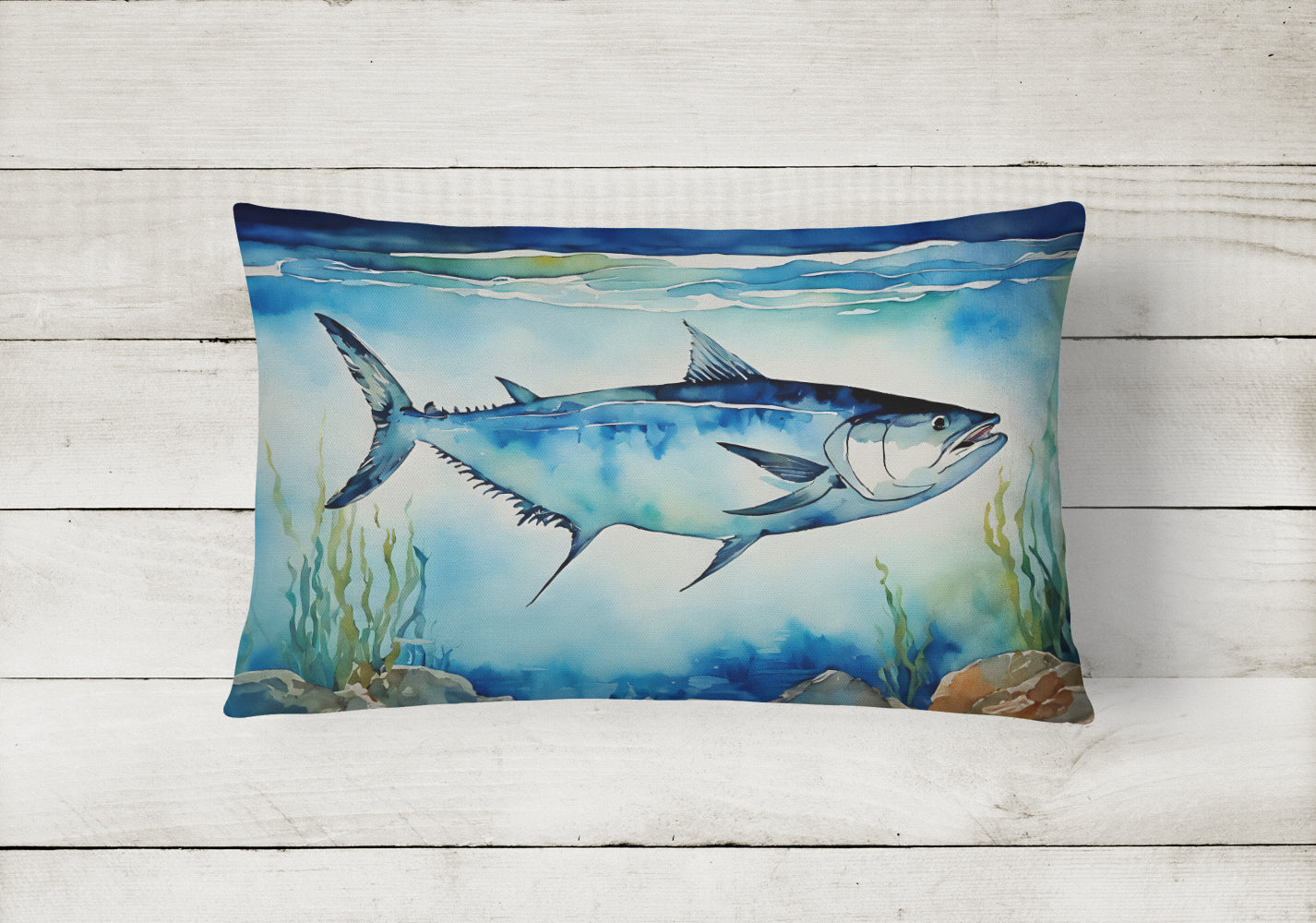 Bluefin Tuna Decorative Throw Pillow 12x16 Indoor Outdoor Accent Cushion, Fabric Cover with Insert for Sofa, Bed, Porch & Living Room