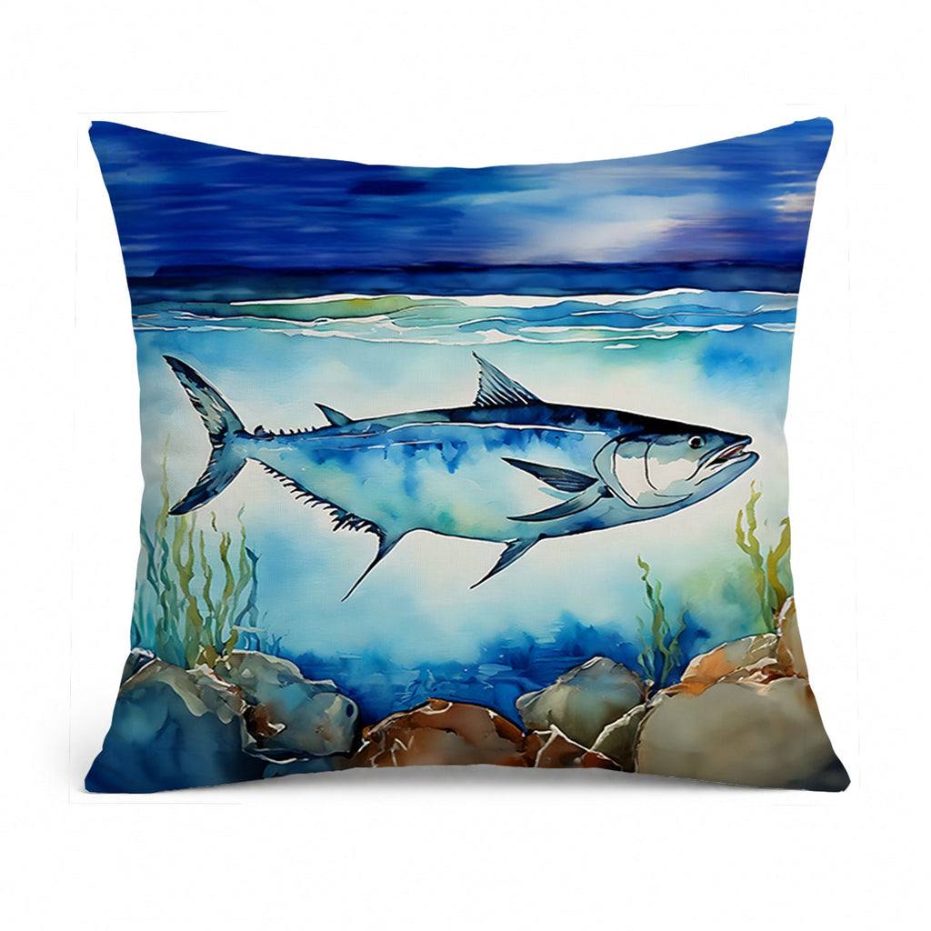 Bluefin Tuna Decorative Throw Pillow 14x14 Indoor Outdoor Accent Cushion, Fabric Cover with Insert for Sofa, Bed, Porch & Living Room