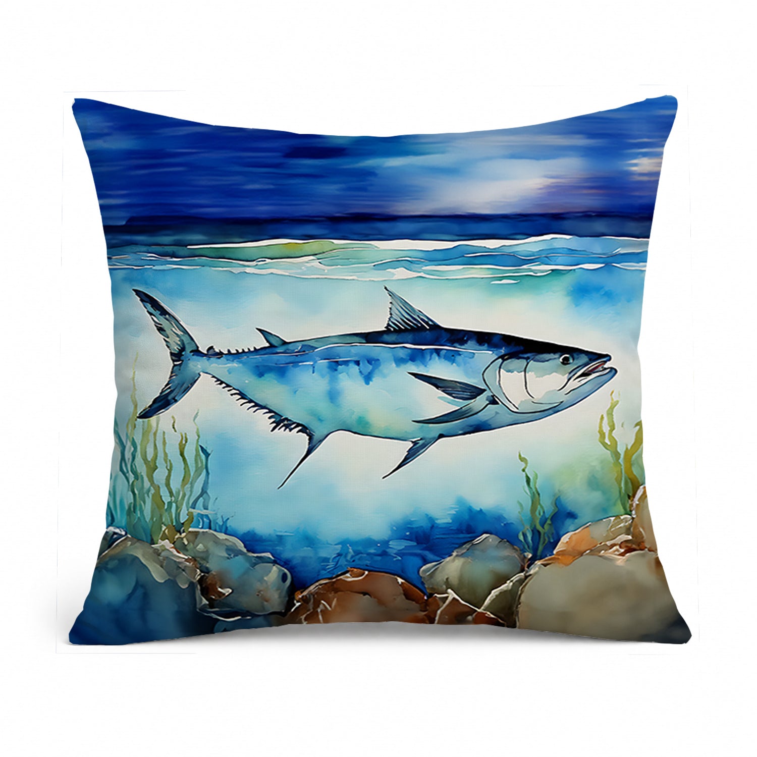 Bluefin Tuna Decorative Throw Pillow 14x14 Indoor Outdoor Accent Cushion, Fabric Cover with Insert for Sofa, Bed, Porch & Living Room