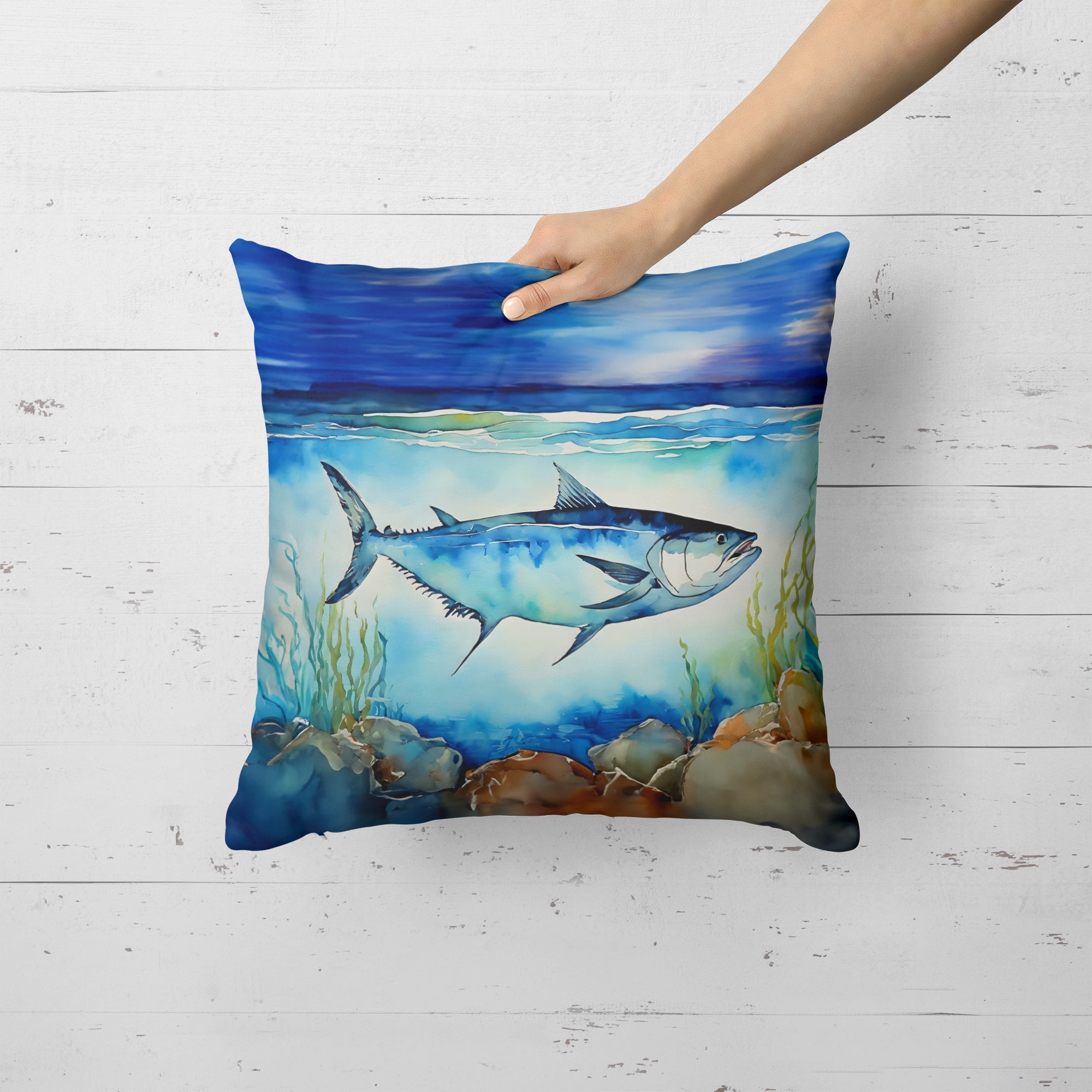 Bluefin Tuna Decorative Throw Pillow 18x18 Indoor Outdoor Accent Cushion, Fabric Cover with Insert for Sofa, Bed, Porch & Living Room