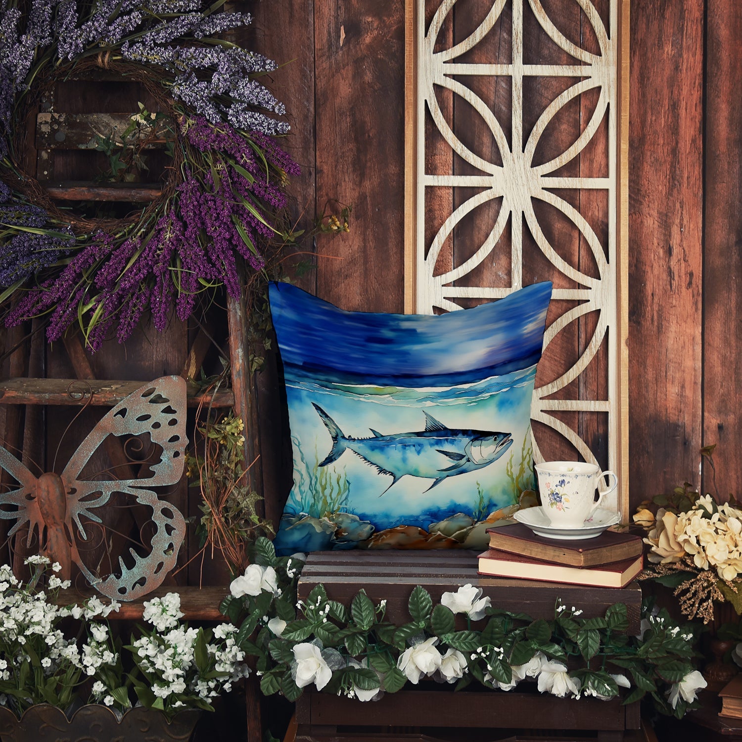 Bluefin Tuna Decorative Throw Pillow 18x18 Indoor Outdoor Accent Cushion, Fabric Cover with Insert for Sofa, Bed, Porch & Living Room