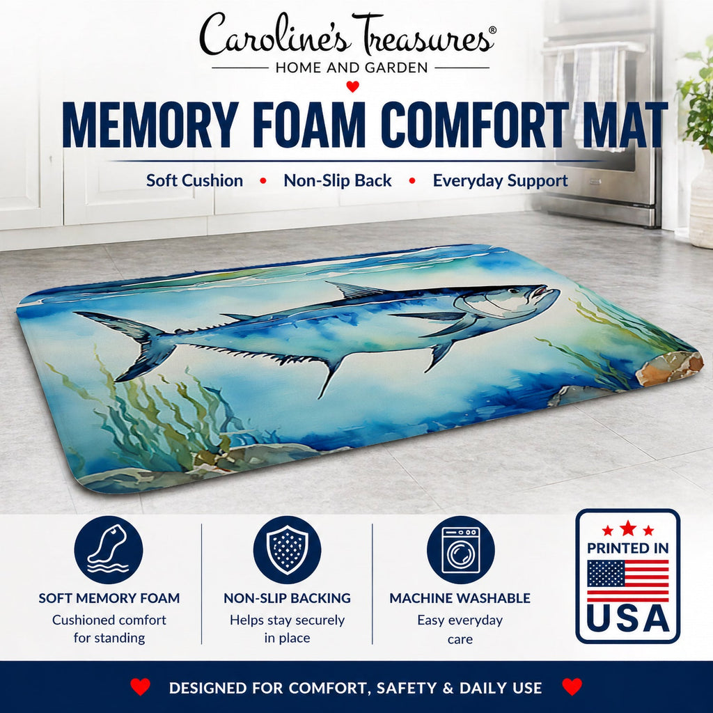 Bluefin Tuna Memory Foam Kitchen Mat Machine Washable Anti-Fatigue Cushion Comfort Bath or Kitchen Rug