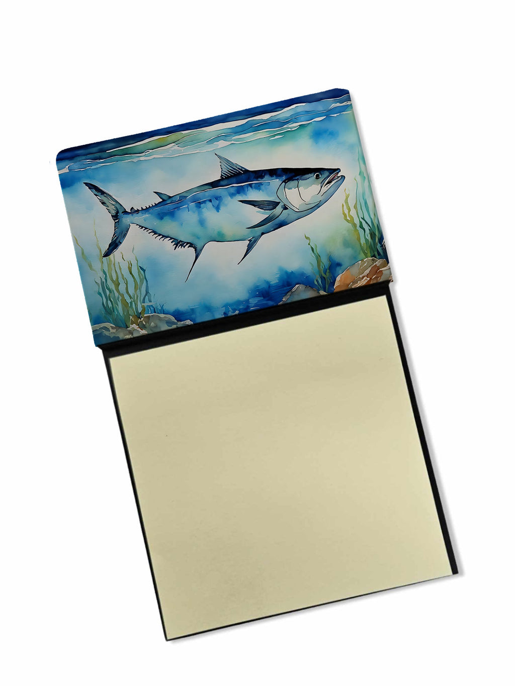 Bluefin Tuna Watercolor Sticky Note Holder Refillable Dispenser Desk Accessory 3x3 Pad Gift
