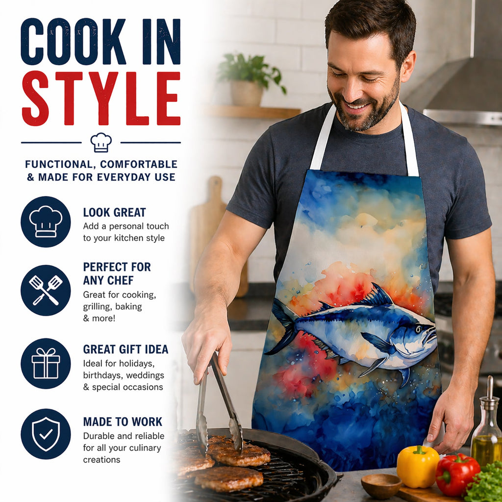 Bluefin Tuna Apron Cooking Kitchen Server Baking Crafts Gardening for Adult Women Men, Unisex, Large, Multicolor