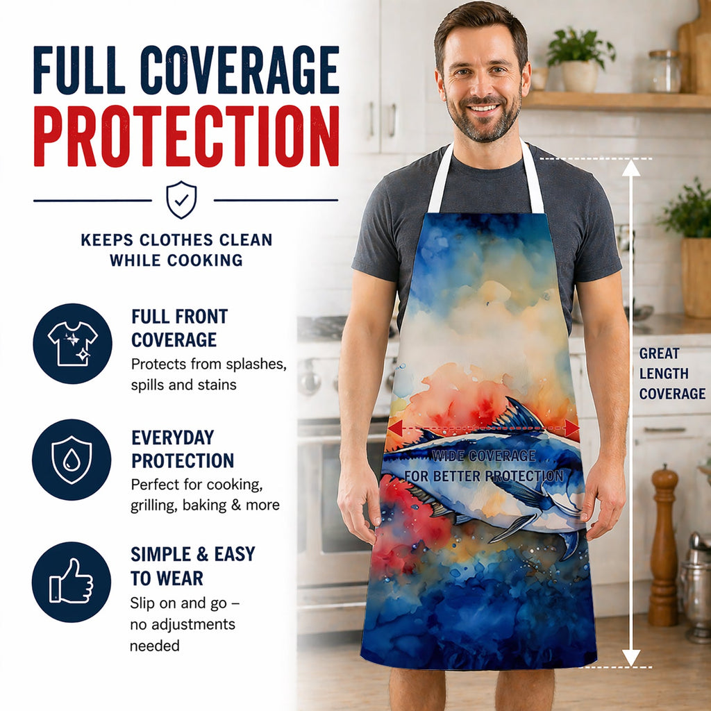 Bluefin Tuna Apron Cooking Kitchen Server Baking Crafts Gardening for Adult Women Men, Unisex, Large, Multicolor